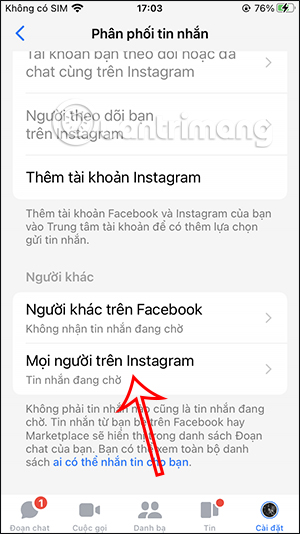 Receive messages from people on Instagram