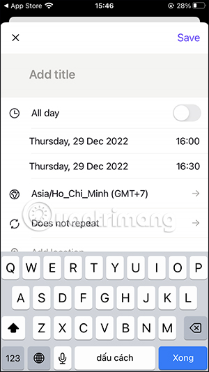 Giao điện điền sự kiện trên Proton Calendar