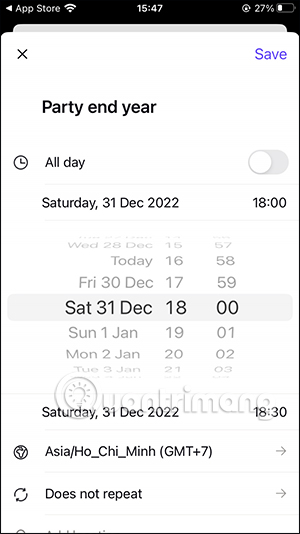 Thời gian diễn ra sự kiện trên Proton Calendar