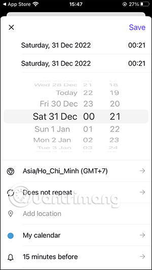 Nhập thời gian sự kiện