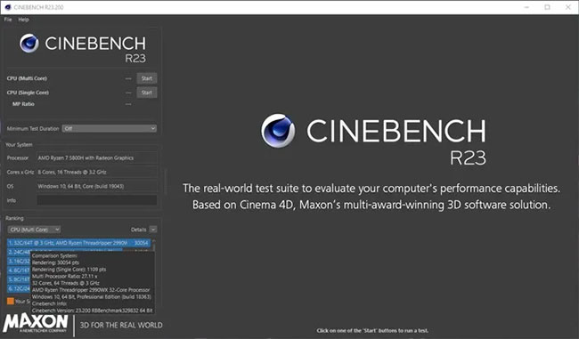 Benchmark PC bằng Cinebench 