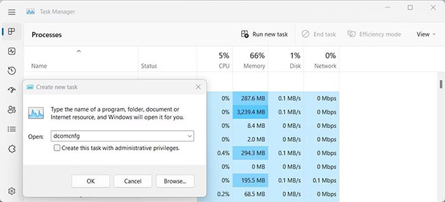 Mở Component Services bằng Task Manager