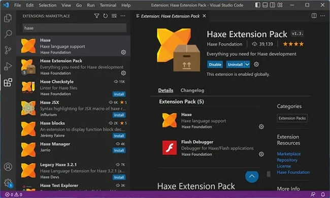 Gói Haxe extension