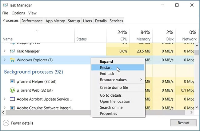 Khởi động lại File Explorer