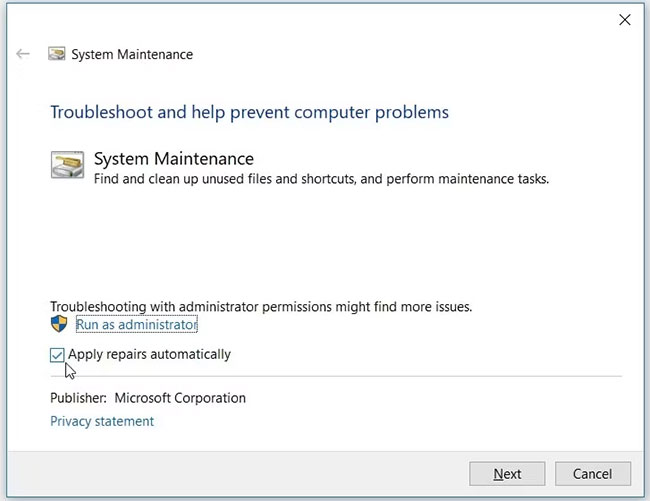 Chạy System Maintenance troubleshooter trên Windows