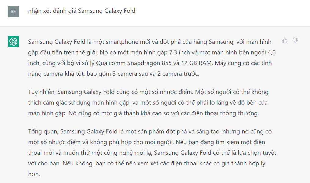 OpenAI đánh giá nhận xét về Samsung Galaxy Fold