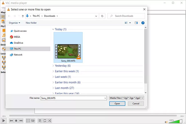 Mở file MTS trong VLC trên Windows