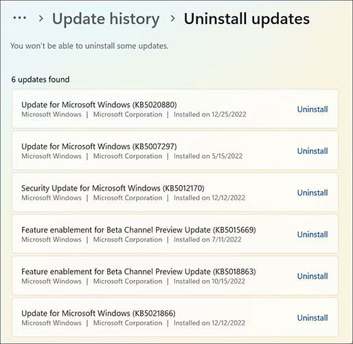 Khôi phục bản cập nhật Windows