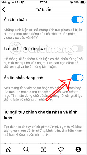 Bật lọc tin nhắn Instagram