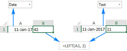 Excel LEFT không hoạt động với ngày tháng nhưng hoạt động với chuỗi văn bản biểu thị ngày tháng