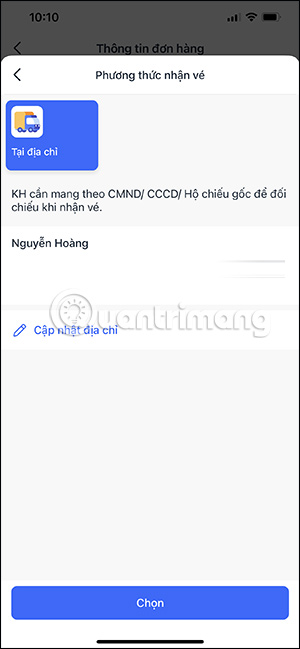 Nhập địa chỉ mua vé