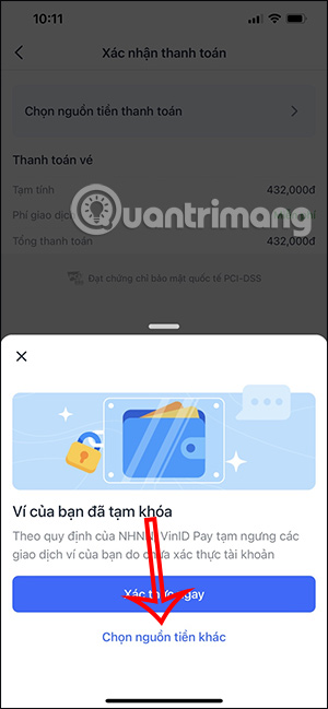 Chọn nguồn tiền thanh toán