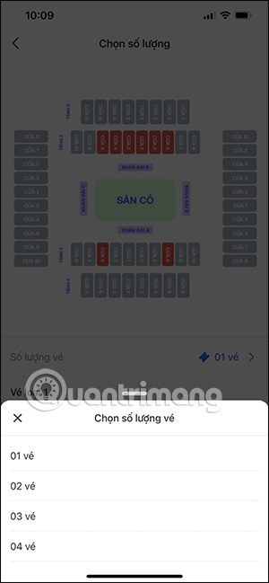 Chọn số lượn vé muốn mua