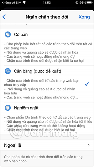 Cấp chặn thu thập thông tin