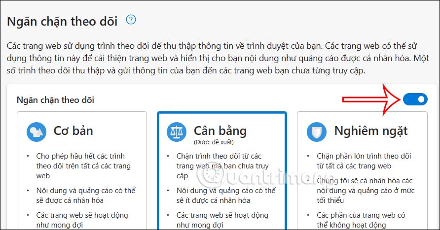 Ngăn chặn theo dõi trên Microsoft Edge PC