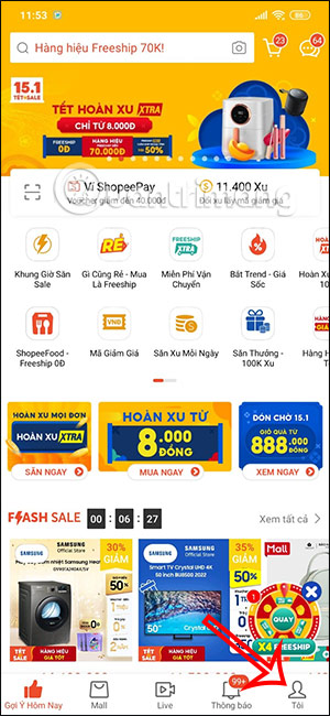 Giao diện Shopee