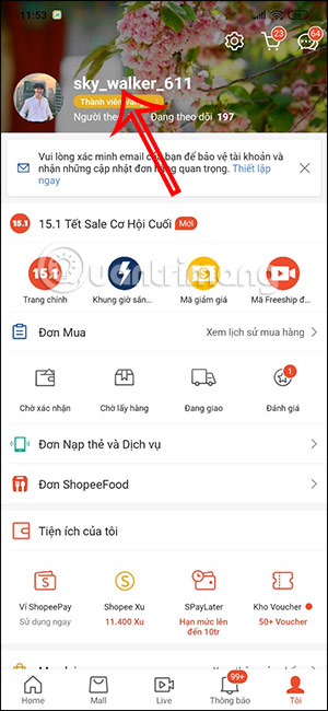 Thông tin tài khoản Shopee