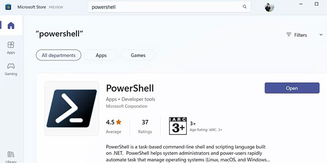 PowerShell trên Microsoft Store