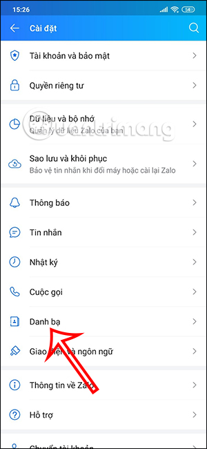 Danh bạ trên Zalo