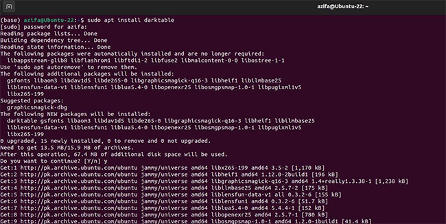 darktable đang được cài đặt trên Ubuntu thông qua dòng lệnh