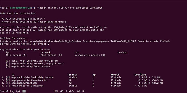 darktable đang được cài đặt trên Ubuntu bằng flatpak