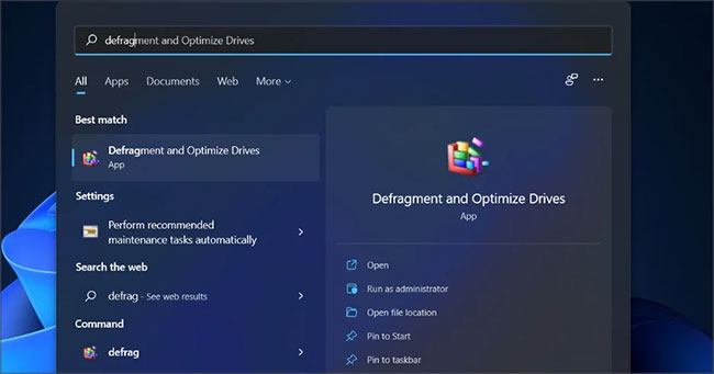 Tìm ứng dụng chống phân mảnh trên Windows 11