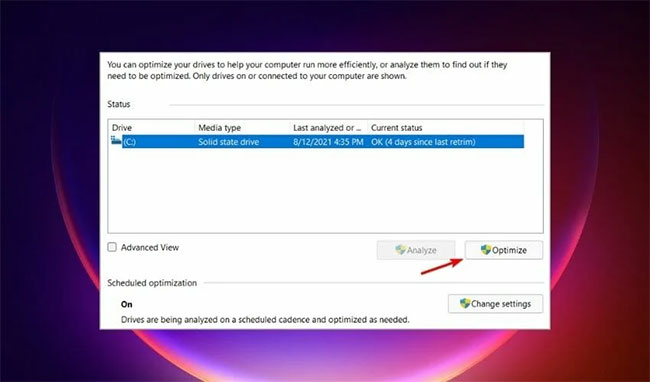 Nhấp vào nút Optimize