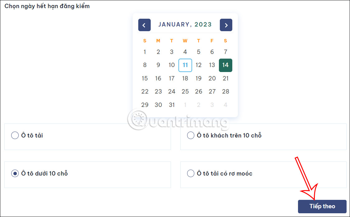 Chọn thời gian hết hạn đăng kiểm
