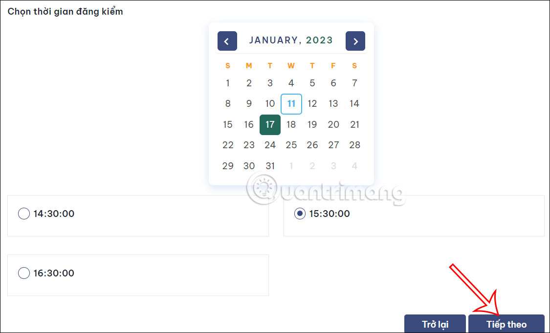 Chọn thời gian làm đăng kiểm 