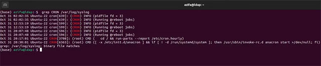 Nhật ký cron được hiển thị trên terminal Ubuntu
