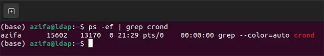 Terminal Ubuntu hiển thị quá trình crond đang chạy