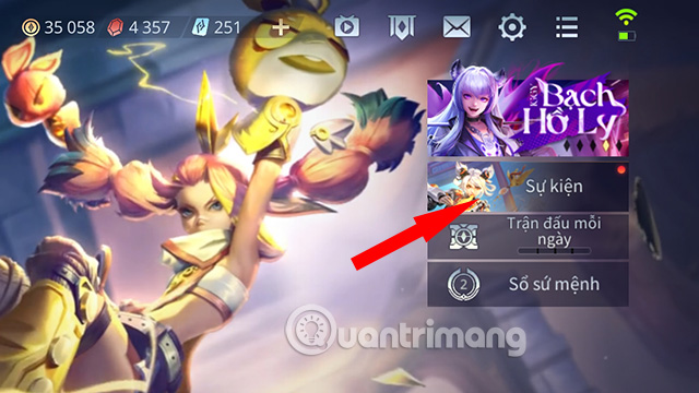 Nhấn vào phần Sự kiện