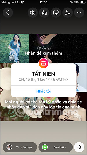 Nhãn lên lịch sự kiện Instagram Story