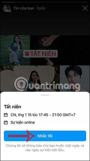Nhắc sự kiện trên Instagram Story