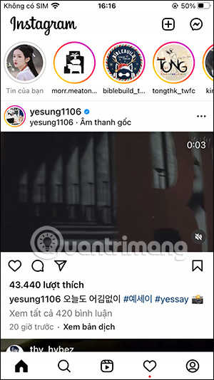 Giao diện Instagram