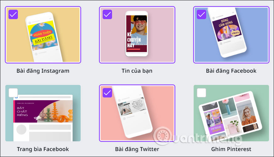 Chọn mạng xã hội tạo thiết kế trên Canva