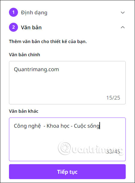 Nhập nội dung cho mẫu thiết kế trên Canva