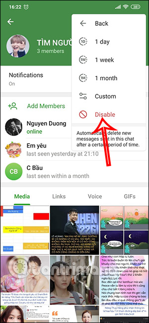 Bỏ chế độ tự động xóa tin nhắn Telegram
