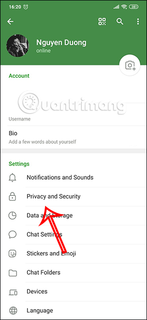 Cài tính năng riêng tư trên Telegram