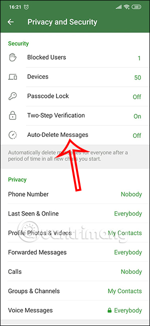 Chế độ xóa tin nhắn Telegram
