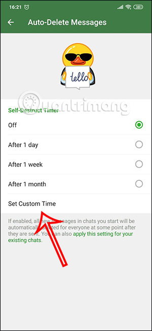 Chọn thời gian xóa tin nhắn Telegram tự động