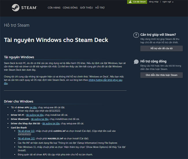 Trang Tài nguyên Windows cho Steam Deck