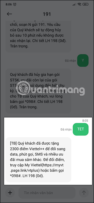 Thông báo nhận điểm Viettel++