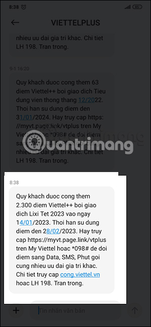 Thời hạn nhận điểm Viettel++