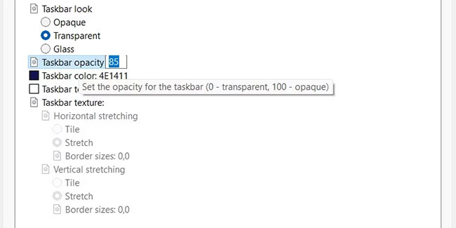 Thay đổi độ mờ của Taskbar trong Open Shell