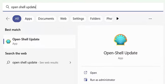 Tìm kiếm Open Shell Update trên Windows