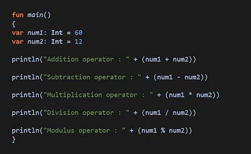 Ví dụ về các phép tính số học sử dụng các toán tử số học