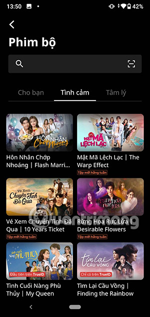 Thể loại phim trên ứng dụng TrueID