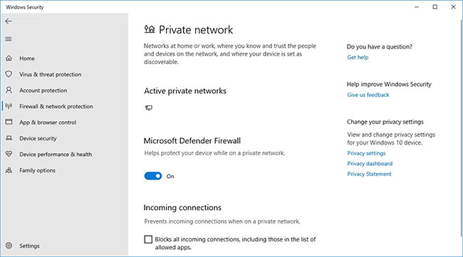 Tùy chọn Private Network