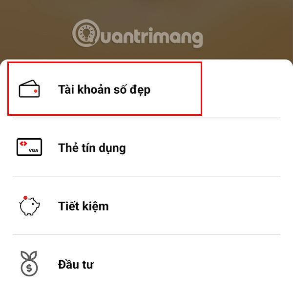 Chọn mục Tài khoản số đẹp